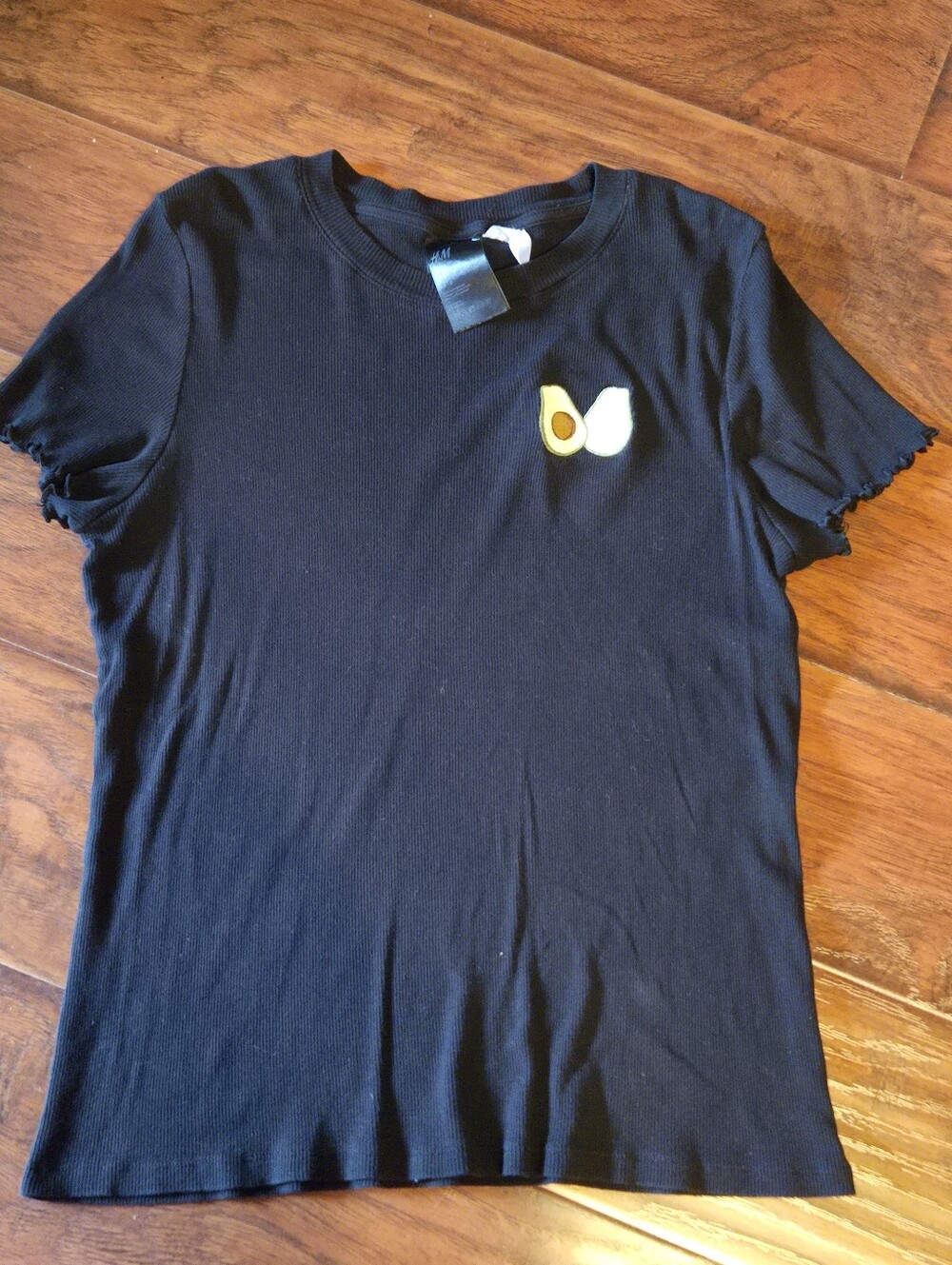 H&M Black Cotton Ribbed Avocado Shirt L